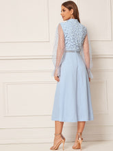 Load image into Gallery viewer, Star Mesh Bell Sleeve Guipure Lace Bodice Solid Dress
