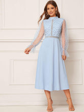 Load image into Gallery viewer, Star Mesh Bell Sleeve Guipure Lace Bodice Solid Dress
