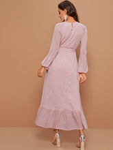 Load image into Gallery viewer, Raglan Lantern Sleeve Flounce Hem Swiss Dot Dress
