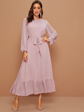 Load image into Gallery viewer, Raglan Lantern Sleeve Flounce Hem Swiss Dot Dress
