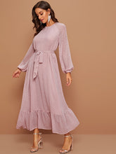 Load image into Gallery viewer, Raglan Lantern Sleeve Flounce Hem Swiss Dot Dress
