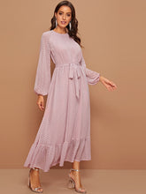 Load image into Gallery viewer, Raglan Lantern Sleeve Flounce Hem Swiss Dot Dress
