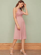 Load image into Gallery viewer, Zipper Back Lace Bodice Pleated Halter Dress
