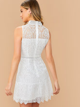 Load image into Gallery viewer, Mock-Neck Embroidery Mesh Sleeveless Dress

