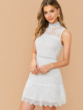 Load image into Gallery viewer, Mock-Neck Embroidery Mesh Sleeveless Dress
