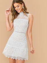 Load image into Gallery viewer, Mock-Neck Embroidery Mesh Sleeveless Dress
