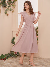Load image into Gallery viewer, Surplice Neck Lace Trim Layered Ruffle Armhole Swiss Dot Dress
