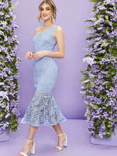 Load image into Gallery viewer, One Shoulder Mermaid Hem Lace Overlay Dress
