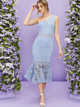 Load image into Gallery viewer, One Shoulder Mermaid Hem Lace Overlay Dress

