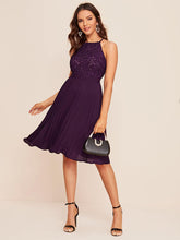 Load image into Gallery viewer, Zipper Back Lace Bodice Pleated Halter Dress
