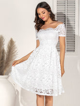 Load image into Gallery viewer, Off Shoulder Lace Overlay Midi Dress
