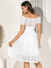 Load image into Gallery viewer, Off Shoulder Lace Overlay Midi Dress
