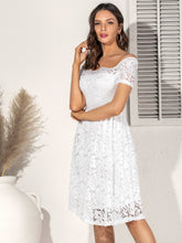 Load image into Gallery viewer, Off Shoulder Lace Overlay Midi Dress
