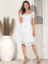 Load image into Gallery viewer, Off Shoulder Lace Overlay Midi Dress
