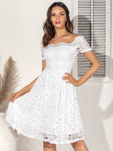 Load image into Gallery viewer, Off Shoulder Lace Overlay Midi Dress
