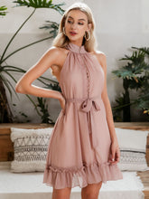 Load image into Gallery viewer, Halterneck Belted Button Front Dress
