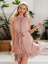 Load image into Gallery viewer, Halterneck Belted Button Front Dress
