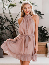Load image into Gallery viewer, Halterneck Belted Button Front Dress
