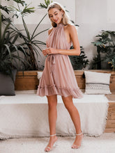 Load image into Gallery viewer, Halterneck Belted Button Front Dress
