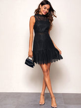 Load image into Gallery viewer, Mock-Neck Embroidery Mesh Sleeveless Dress
