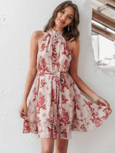 Load image into Gallery viewer, Halterneck Belted Button Front Dress
