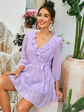 Load image into Gallery viewer, Swiss Dot Knot Front Ruffle Hem Dress
