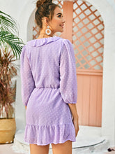 Load image into Gallery viewer, Swiss Dot Knot Front Ruffle Hem Dress
