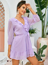 Load image into Gallery viewer, Swiss Dot Knot Front Ruffle Hem Dress
