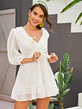 Load image into Gallery viewer, Swiss Dot Knot Front Ruffle Hem Dress
