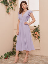 Load image into Gallery viewer, Surplice Neck Lace Trim Layered Ruffle Armhole Swiss Dot Dress
