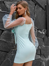 Load image into Gallery viewer, Sheer Mesh Lantern Sleeve Tie Front Bodycon Dress
