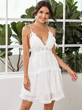 Load image into Gallery viewer, Lace Bodice Frill Trim Swiss Dot Cami Dress

