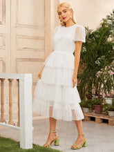 Load image into Gallery viewer, Puff Sleeve Layered Ruffle Hem Mesh Overlay Dress
