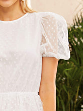 Load image into Gallery viewer, Puff Sleeve Layered Ruffle Hem Mesh Overlay Dress
