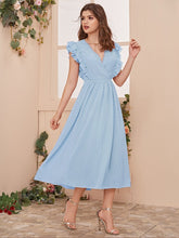Load image into Gallery viewer, Surplice Neck Lace Trim Layered Ruffle Armhole Swiss Dot Dress
