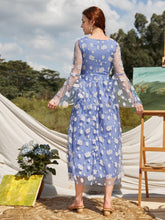 Load image into Gallery viewer, Floral Embroidered Mesh Overlay A-line Dress
