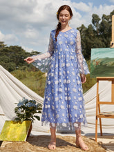 Load image into Gallery viewer, Floral Embroidered Mesh Overlay A-line Dress
