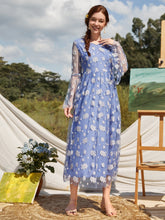 Load image into Gallery viewer, Floral Embroidered Mesh Overlay A-line Dress

