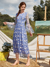 Load image into Gallery viewer, Floral Embroidered Mesh Overlay A-line Dress
