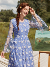 Load image into Gallery viewer, Floral Embroidered Mesh Overlay A-line Dress
