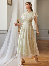 Load image into Gallery viewer, Floral Ruffle Contrast Mesh A-line Dress
