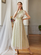 Load image into Gallery viewer, Floral Ruffle Contrast Mesh A-line Dress
