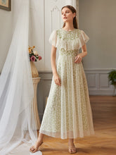 Load image into Gallery viewer, Floral Ruffle Contrast Mesh A-line Dress
