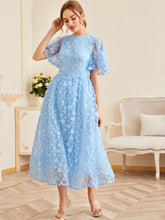 Load image into Gallery viewer, Flutter Sleeve 3D Floral Applique Lace Overlay Dress
