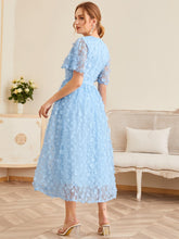 Load image into Gallery viewer, Flutter Sleeve 3D Floral Applique Lace Overlay Dress
