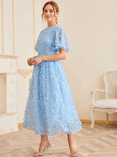 Load image into Gallery viewer, Flutter Sleeve 3D Floral Applique Lace Overlay Dress
