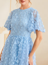 Load image into Gallery viewer, Flutter Sleeve 3D Floral Applique Lace Overlay Dress
