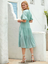 Load image into Gallery viewer, Tie Neck Lantern Sleeve A-line Dress

