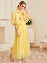 Load image into Gallery viewer, Layered Sleeve Sequin Embroidered Bodice Mesh Overlay Dress
