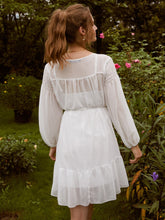 Load image into Gallery viewer, Tie Neck Button Front Shirred Belted Chiffon Dress
